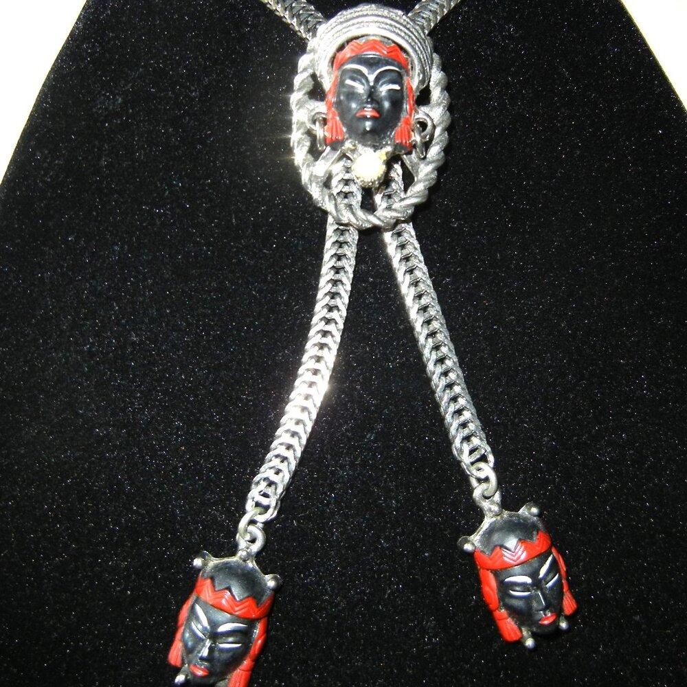 SELRO SELINI Blackamoor Asian Princess Lariat Slide Bolo VINTAGE 1950s Necklace